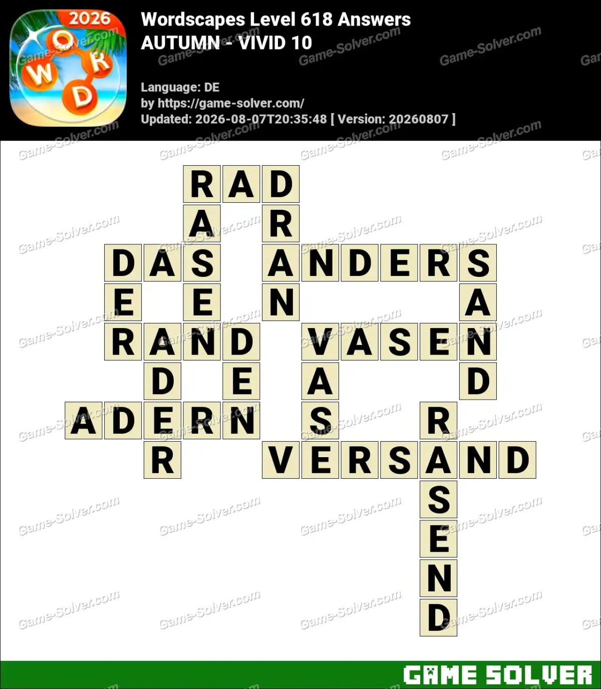Wordscapes Deutsche Level 618 Answers — AUTUMN - VIVID 10