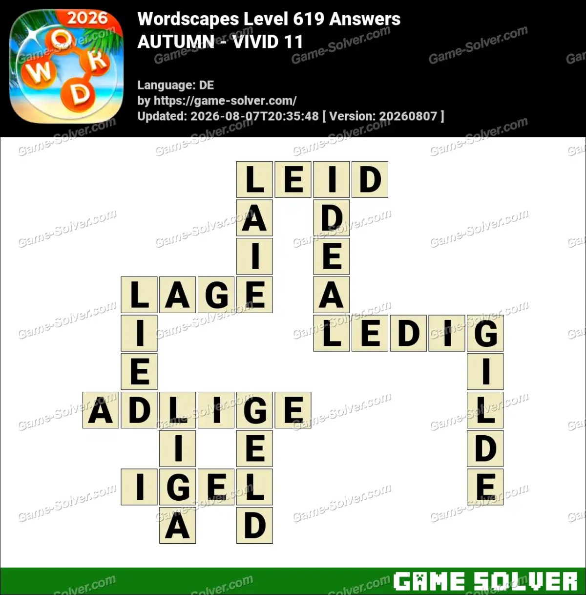 Wordscapes Deutsche Level 619 Answers — AUTUMN - VIVID 11