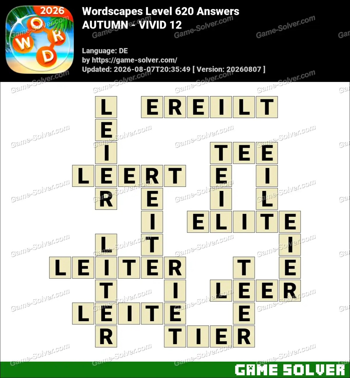 Wordscapes Deutsche Level 620 Answers — AUTUMN - VIVID 12 Wordscapes Deutsche Level 620 Answers — AUTUMN - VIVID 12