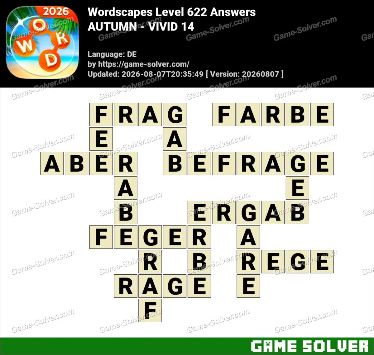 Wordscapes Deutsche Level 622 Answers — AUTUMN - VIVID 14