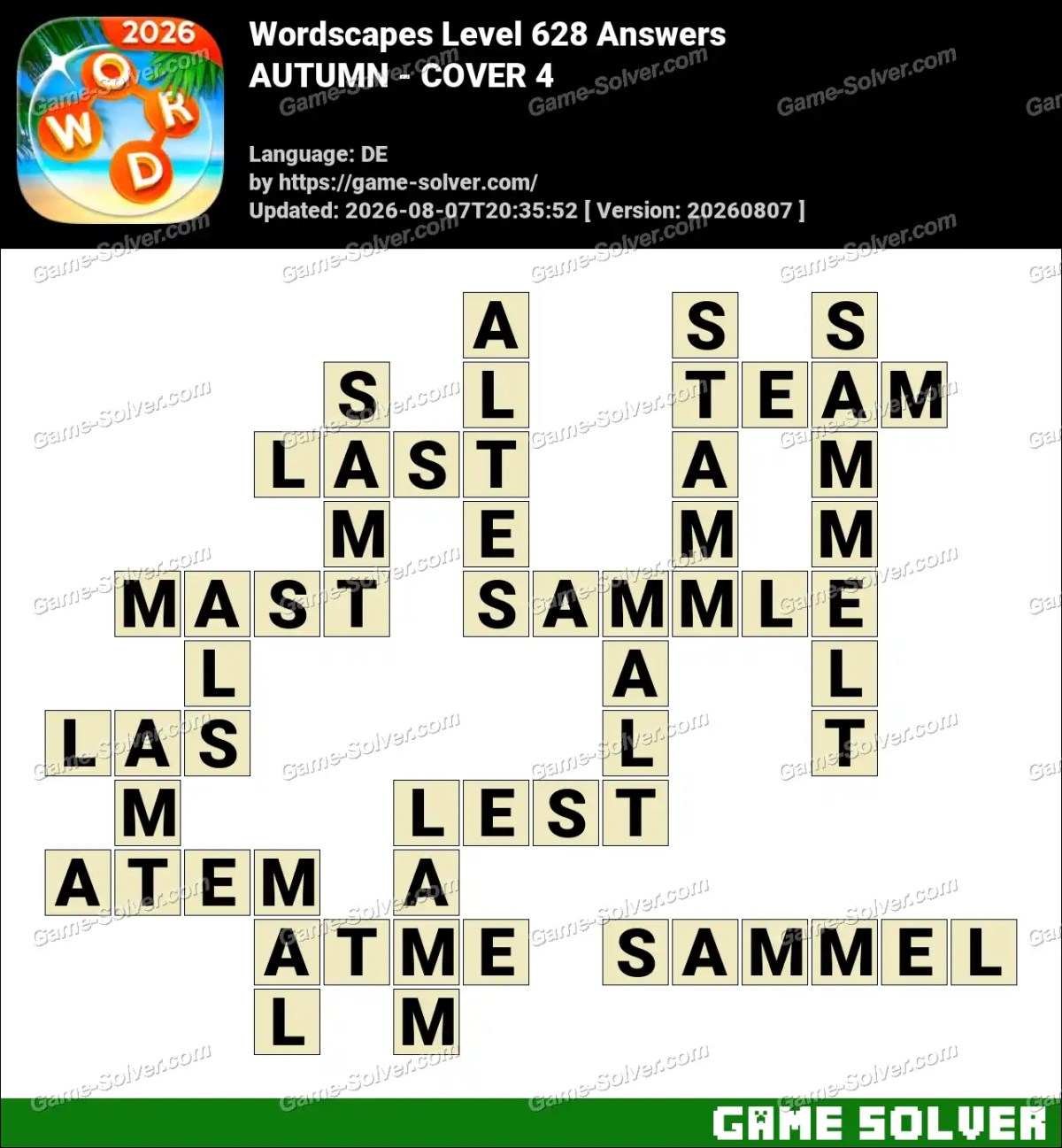 Wordscapes Deutsche Level 628 Answers — AUTUMN - COVER 4