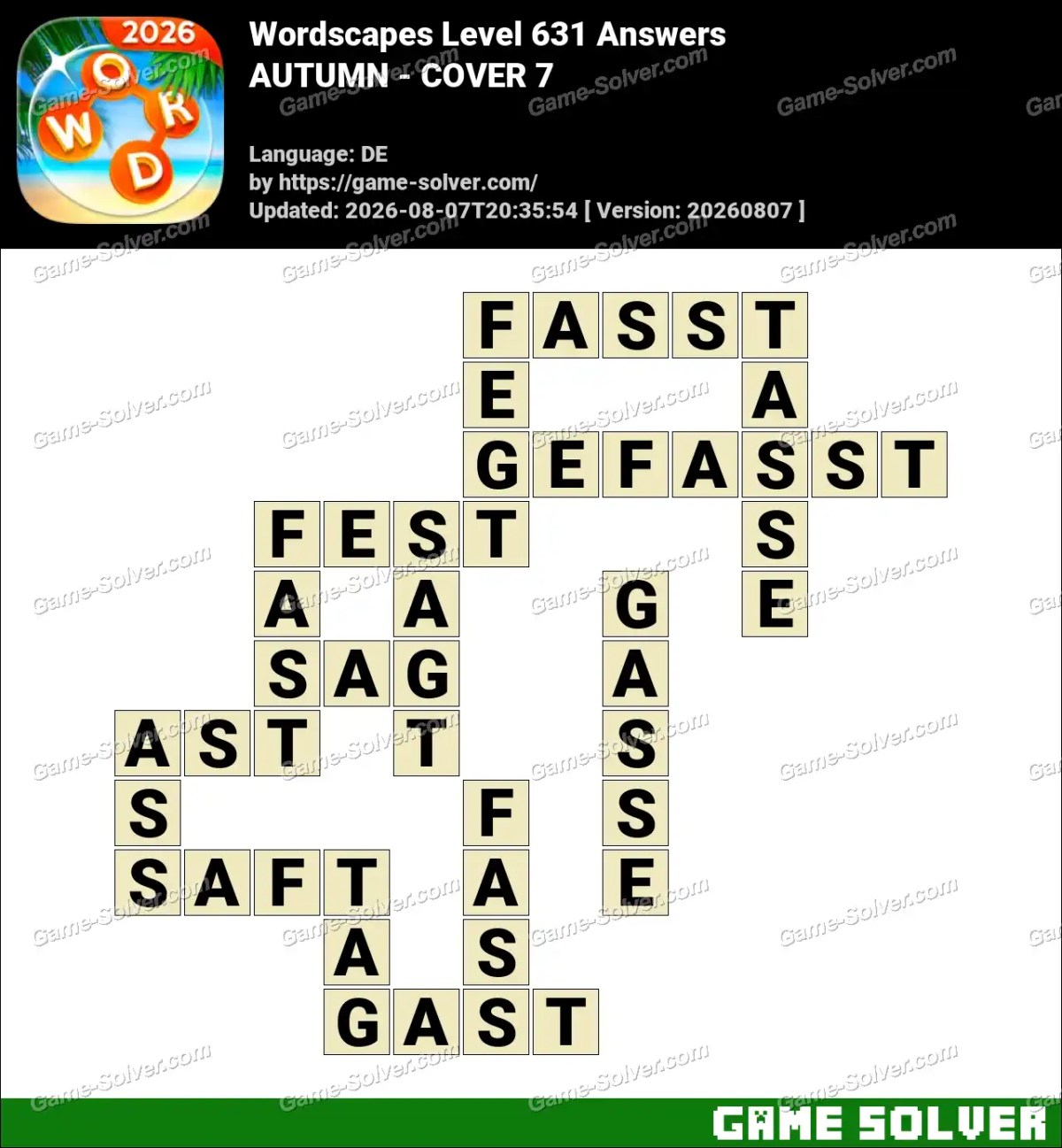 Wordscapes Deutsche Level 631 Answers — AUTUMN - COVER 7