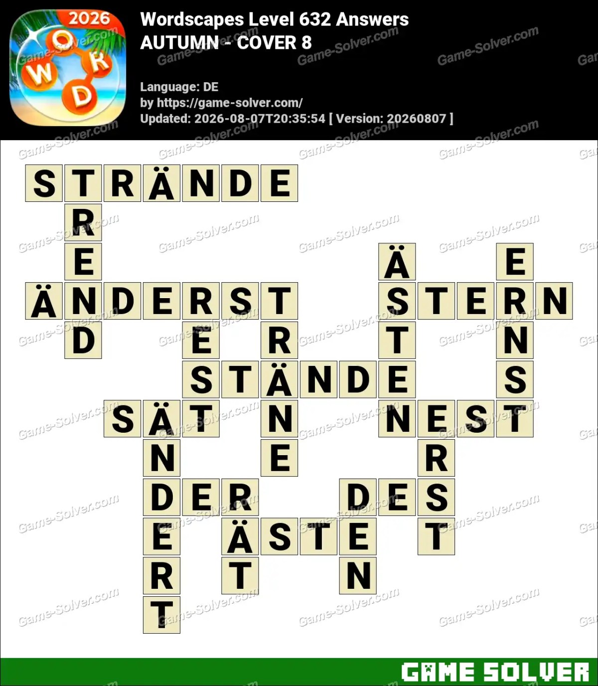 Wordscapes Deutsche Level 632 Answers — AUTUMN - COVER 8