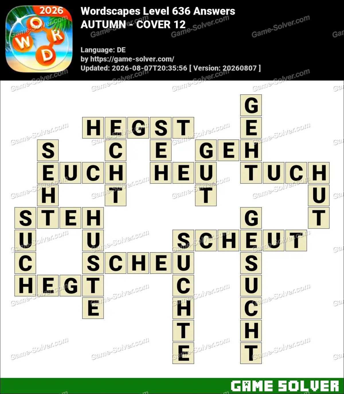 Wordscapes Deutsche Level 636 Answers — AUTUMN - COVER 12