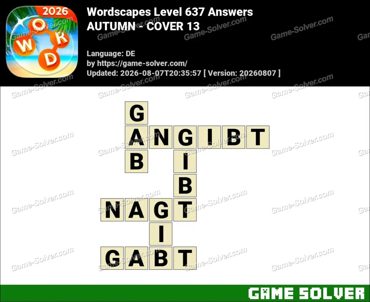 Wordscapes Deutsche Level 637 Answers — AUTUMN - COVER 13