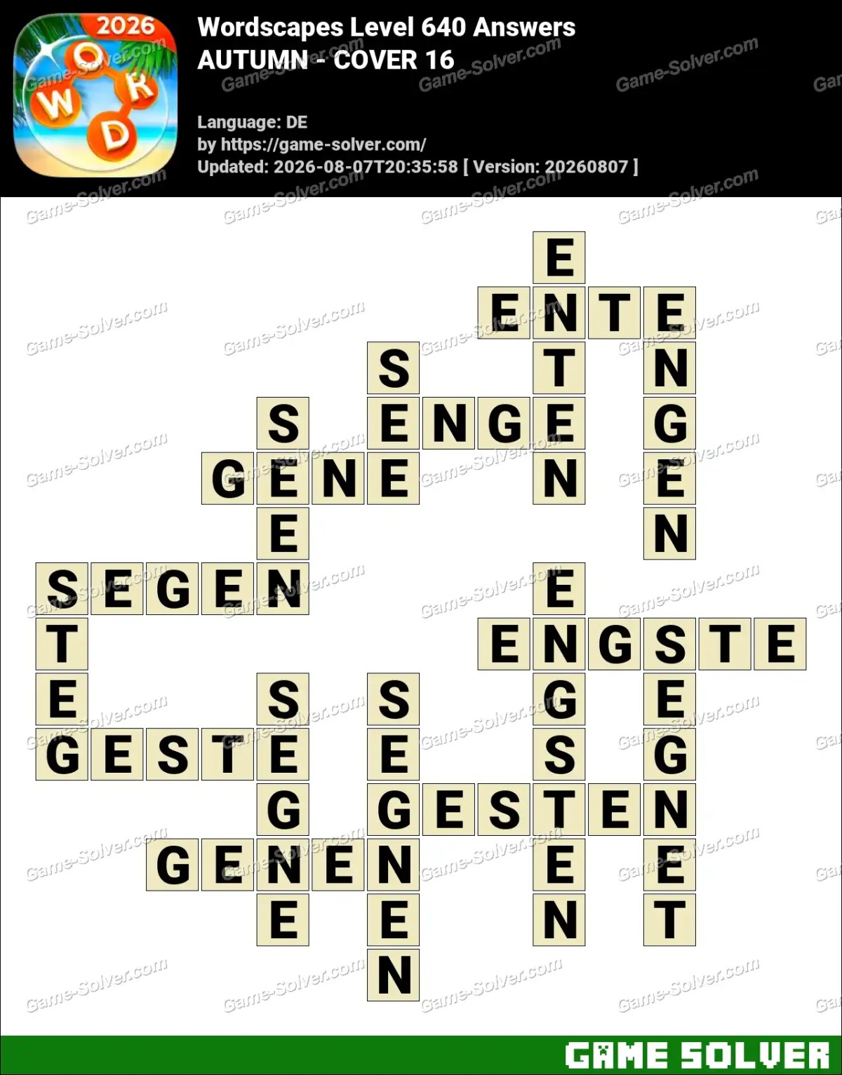 Wordscapes Deutsche Level 640 Answers — AUTUMN - COVER 16 Wordscapes Deutsche Level 640 Answers — AUTUMN - COVER 16