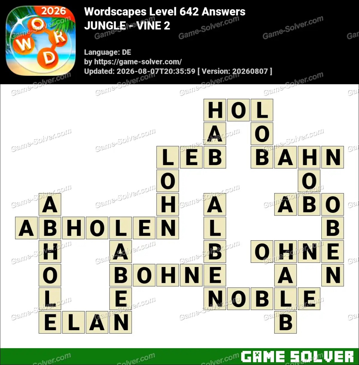 Wordscapes Deutsche Level 642 Answers — JUNGLE - VINE 2 Wordscapes Deutsche Level 642 Answers — JUNGLE - VINE 2