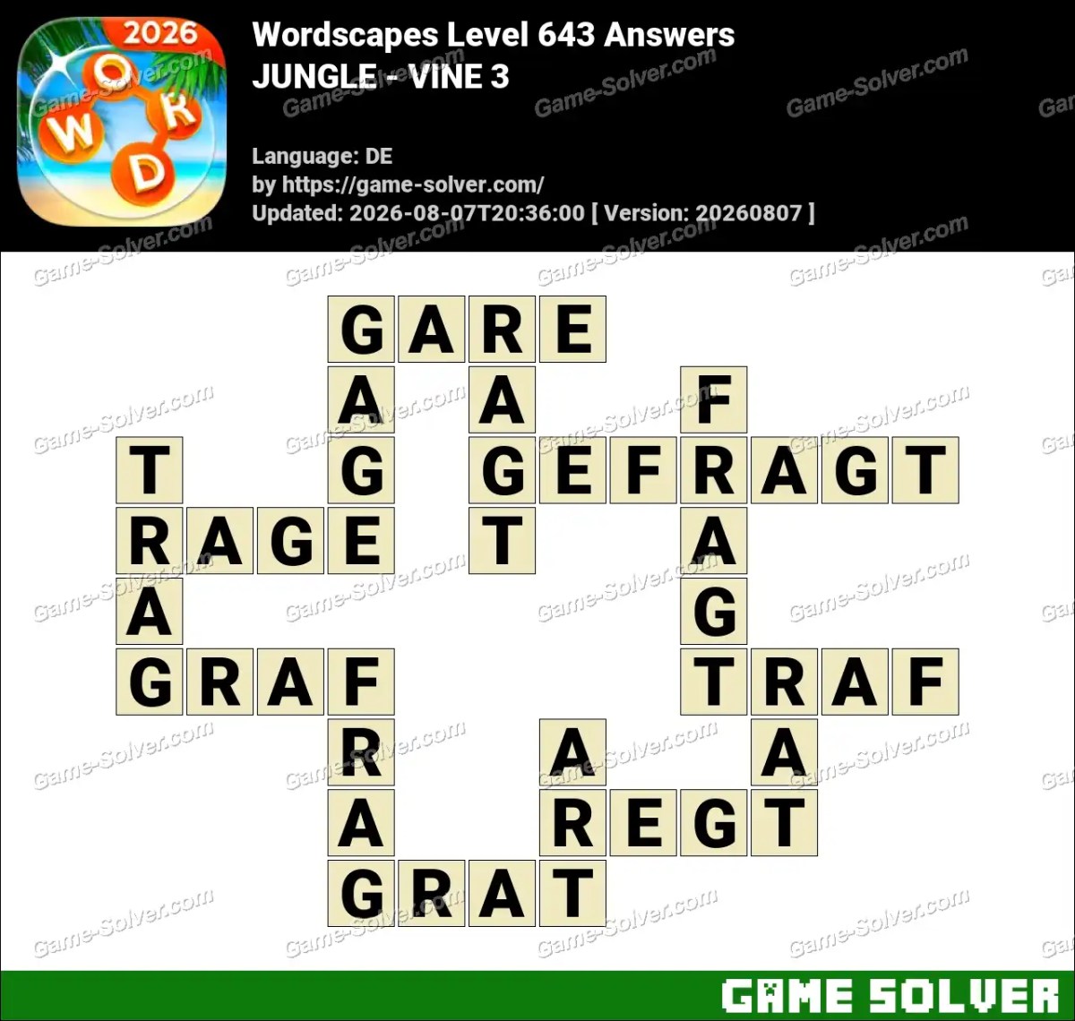 Wordscapes Deutsche Level 643 Answers — JUNGLE - VINE 3 Wordscapes Deutsche Level 643 Answers — JUNGLE - VINE 3