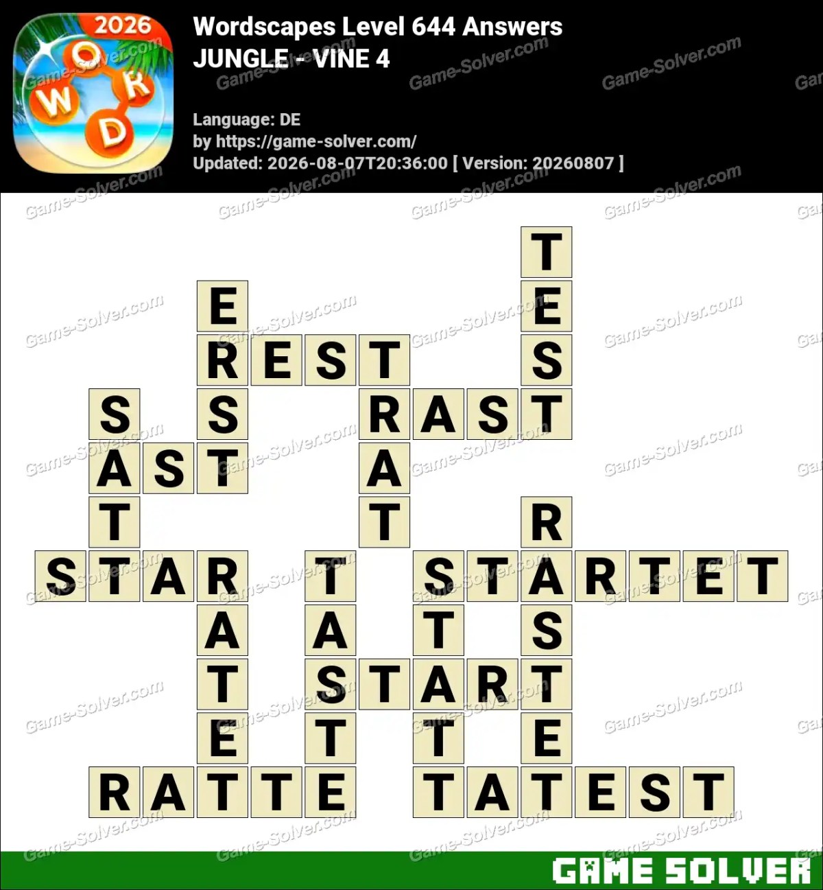 Wordscapes Deutsche Level 644 Answers — JUNGLE - VINE 4 Wordscapes Deutsche Level 644 Answers — JUNGLE - VINE 4