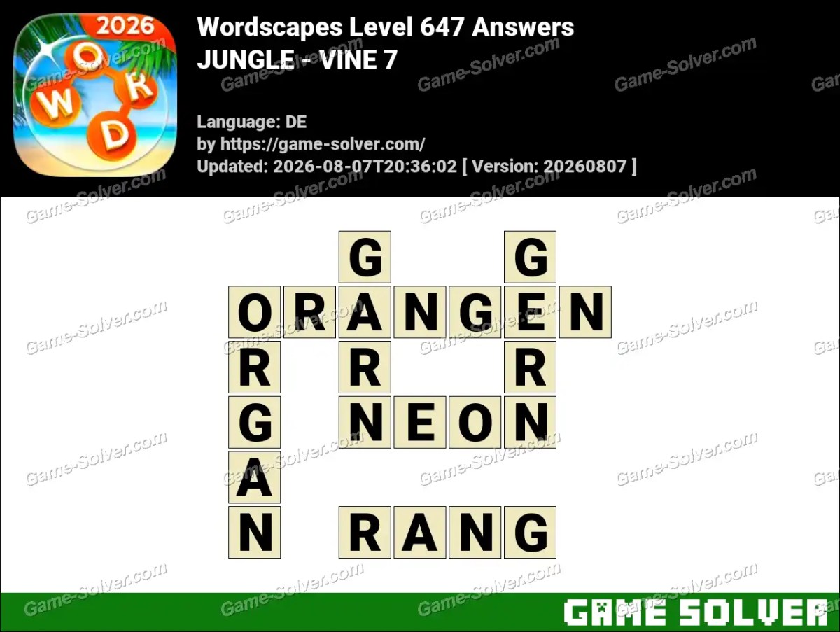 Wordscapes Deutsche Level 647 Answers — JUNGLE - VINE 7 Wordscapes Deutsche Level 647 Answers — JUNGLE - VINE 7