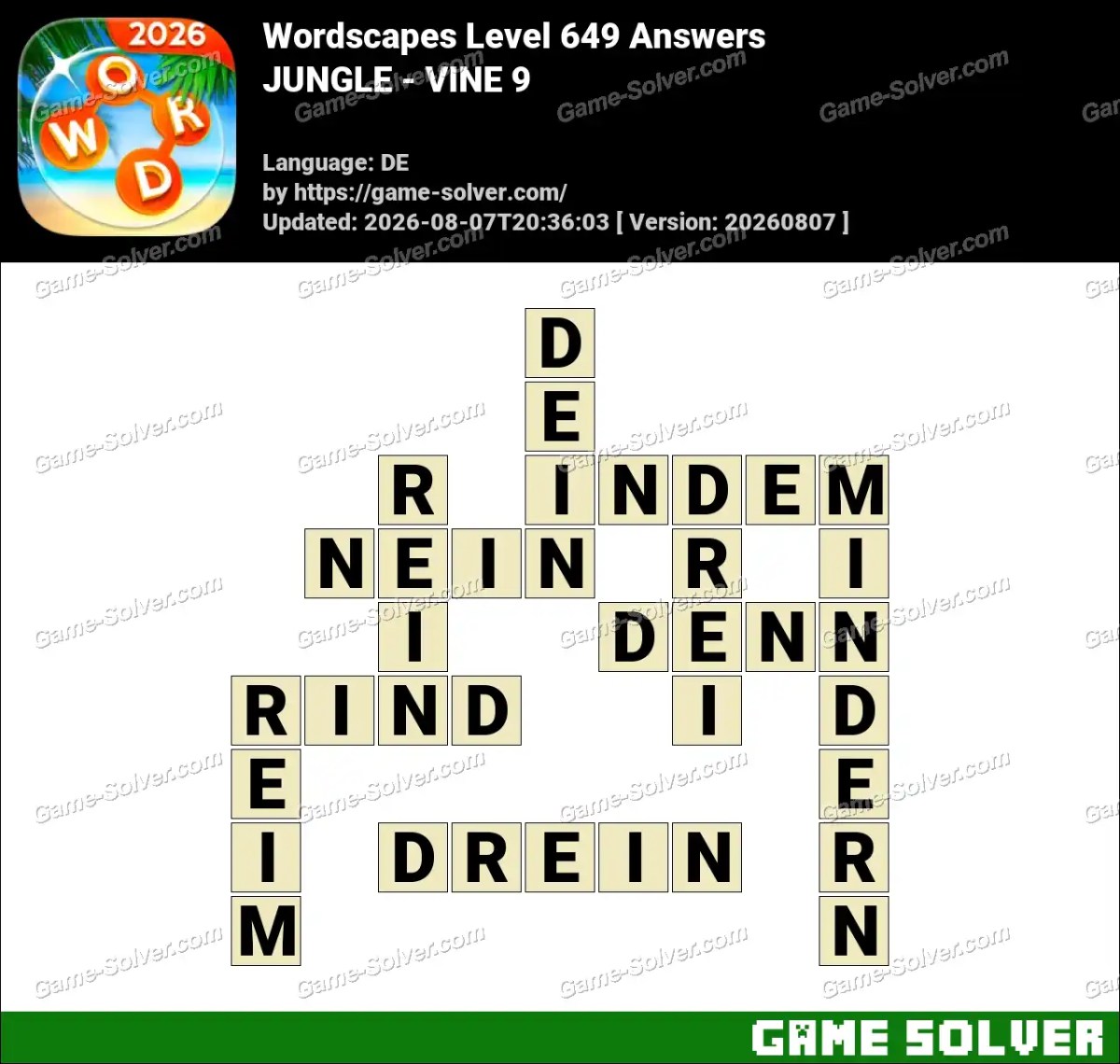Wordscapes Deutsche Level 649 Answers — JUNGLE - VINE 9 Wordscapes Deutsche Level 649 Answers — JUNGLE - VINE 9