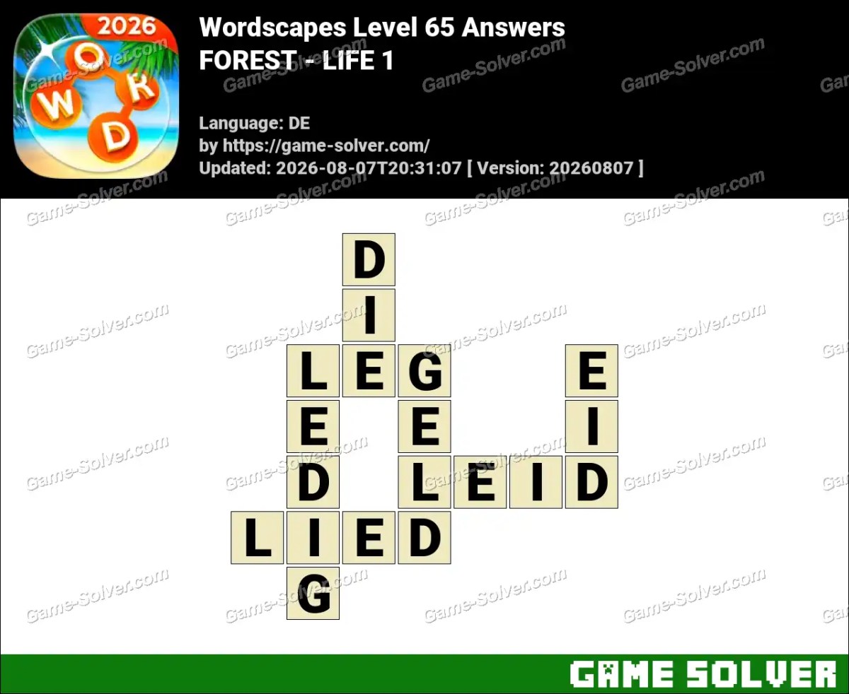 Wordscapes Deutsche Level 65 Answers — FOREST - LIFE 1 Wordscapes Deutsche Level 65 Answers — FOREST - LIFE 1