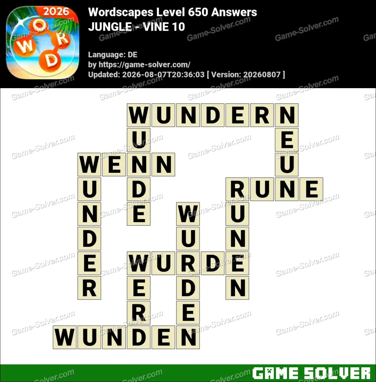 Wordscapes Deutsche Level 650 Answers — JUNGLE - VINE 10 Wordscapes Deutsche Level 650 Answers — JUNGLE - VINE 10