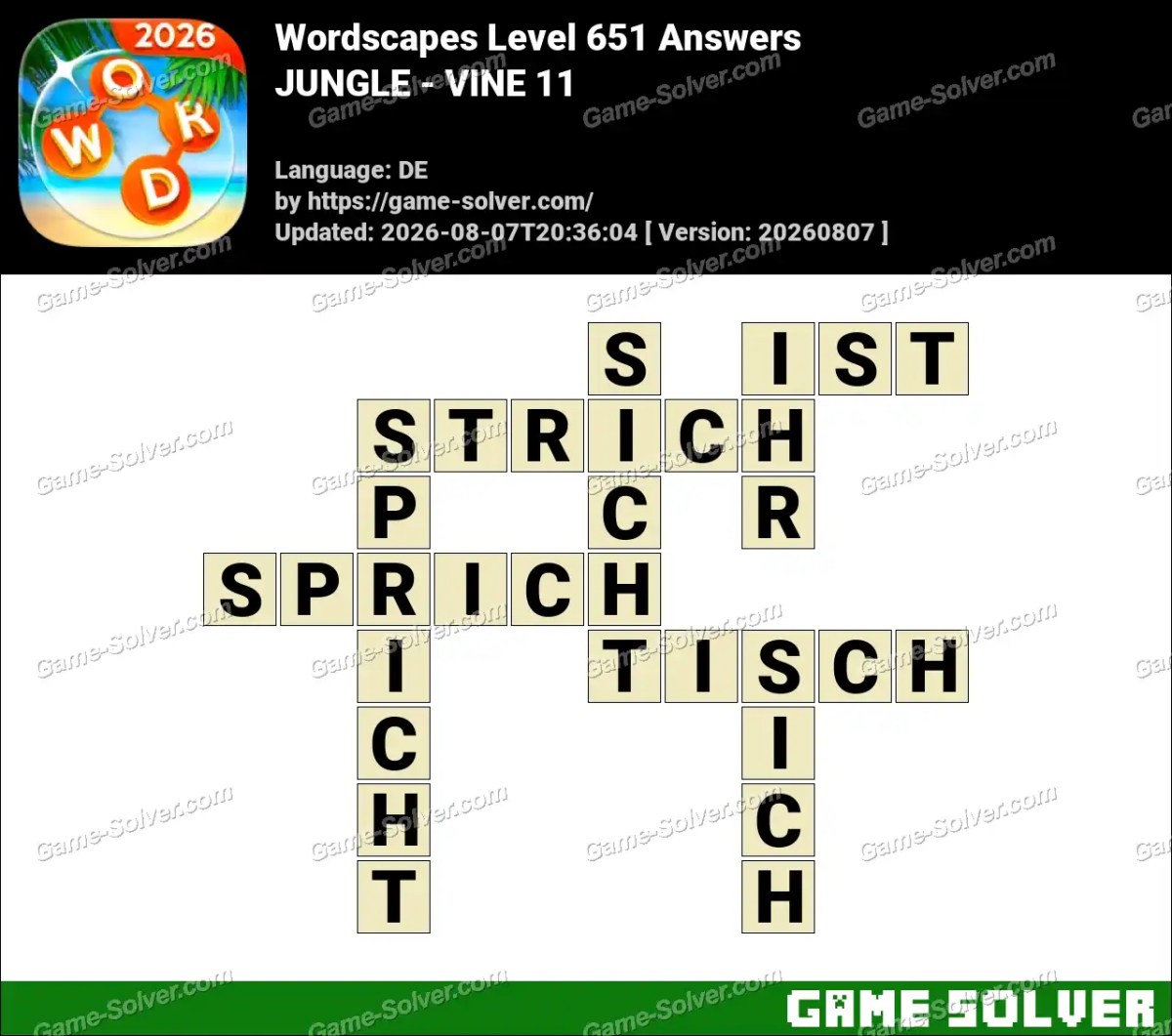 Wordscapes Deutsche Level 651 Answers — JUNGLE - VINE 11 Wordscapes Deutsche Level 651 Answers — JUNGLE - VINE 11