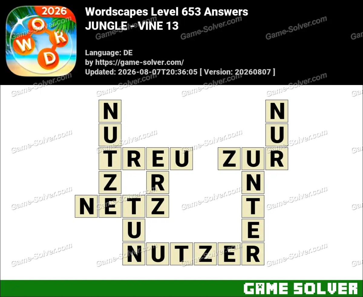 Wordscapes Deutsche Level 653 Answers — JUNGLE - VINE 13 Wordscapes Deutsche Level 653 Answers — JUNGLE - VINE 13