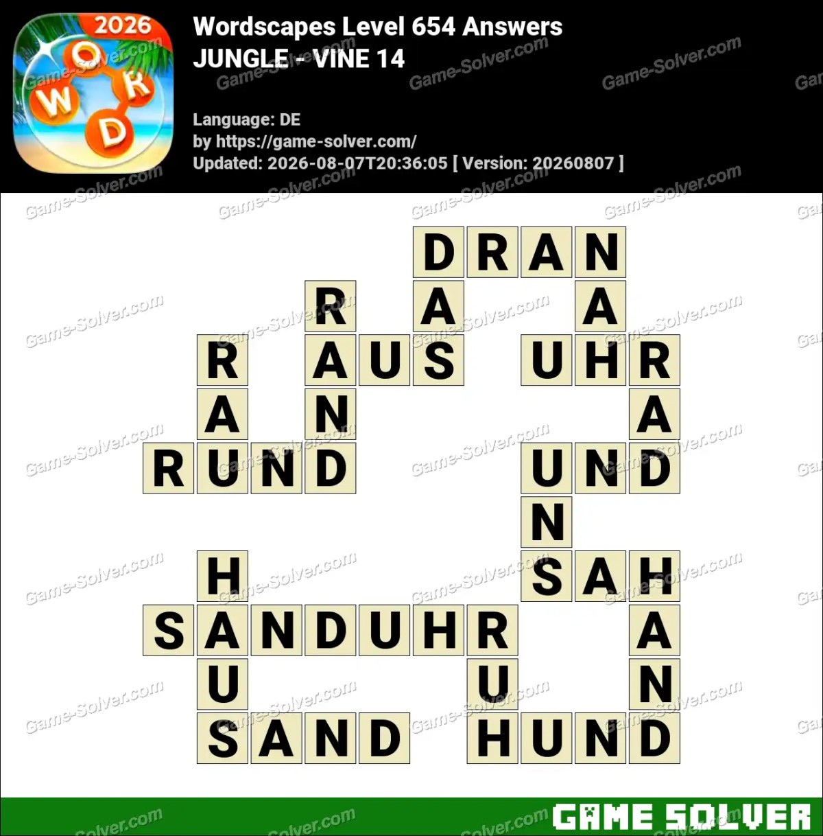 Wordscapes Deutsche Level 654 Answers — JUNGLE - VINE 14 Wordscapes Deutsche Level 654 Answers — JUNGLE - VINE 14
