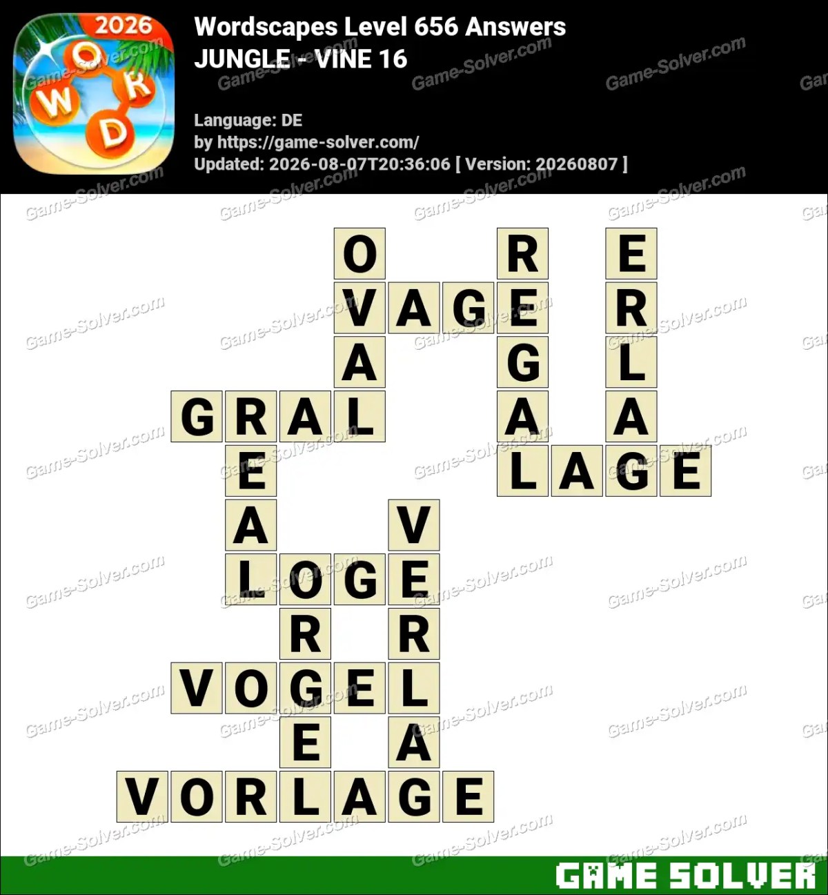 Wordscapes Deutsche Level 656 Answers — JUNGLE - VINE 16 Wordscapes Deutsche Level 656 Answers — JUNGLE - VINE 16