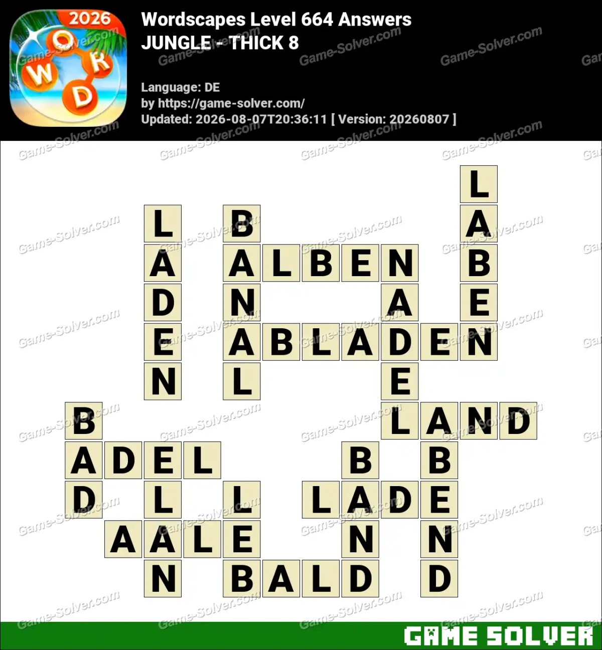 Wordscapes Deutsche Level 664 Answers — JUNGLE - THICK 8