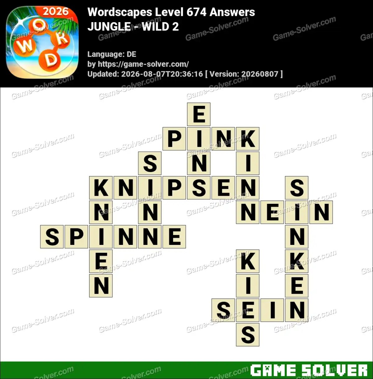 Wordscapes Deutsche Level 674 Answers — JUNGLE - WILD 2