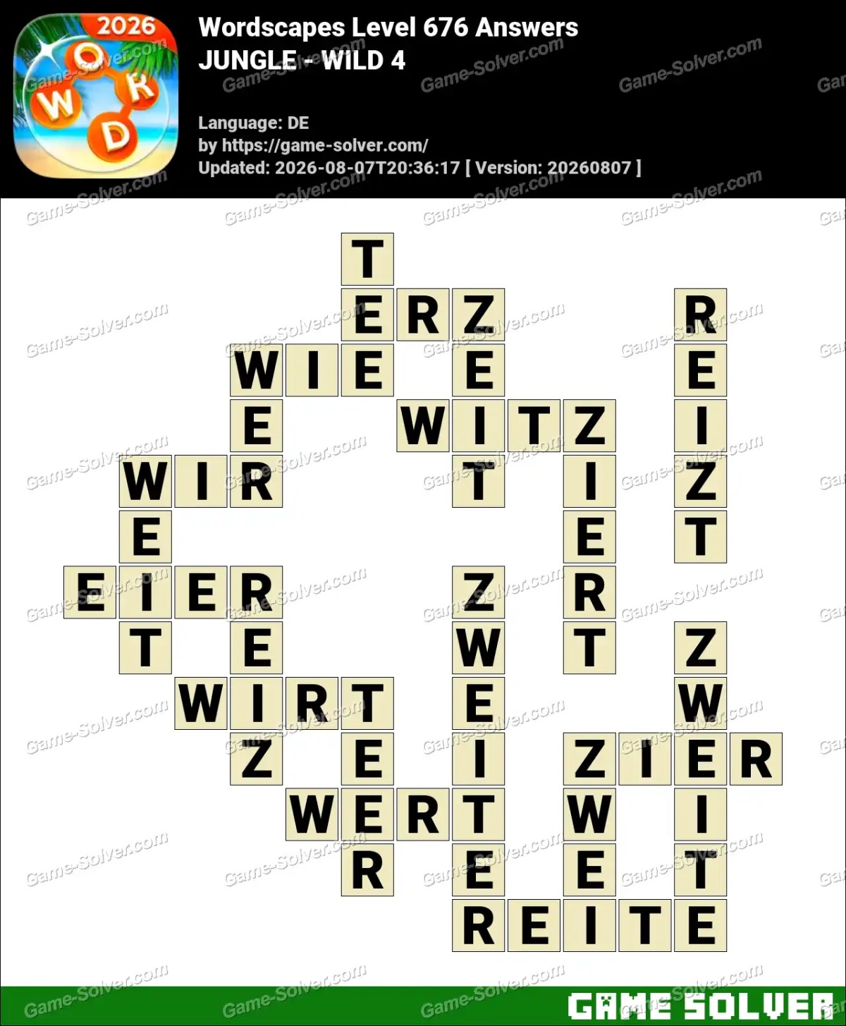 Wordscapes Deutsche Level 676 Answers — JUNGLE - WILD 4