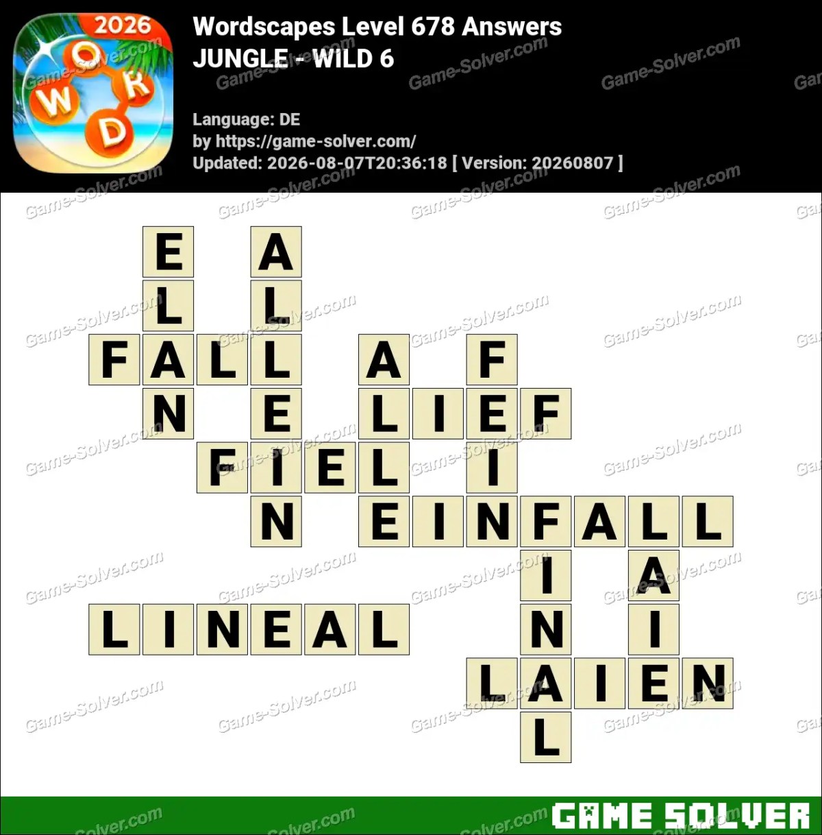 Wordscapes Deutsche Level 678 Answers — JUNGLE - WILD 6
