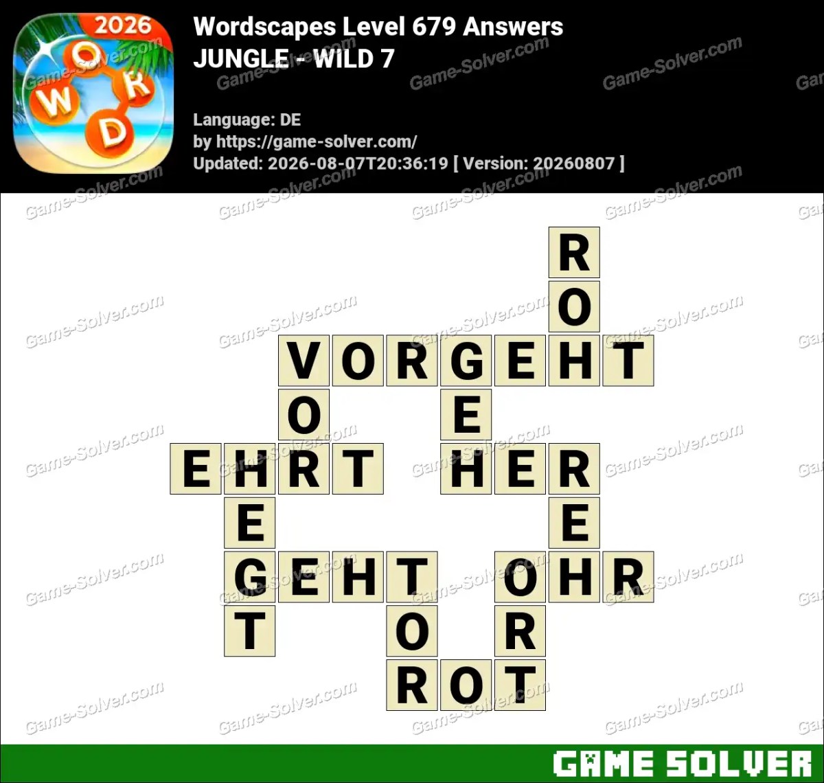 Wordscapes Deutsche Level 679 Answers — JUNGLE - WILD 7
