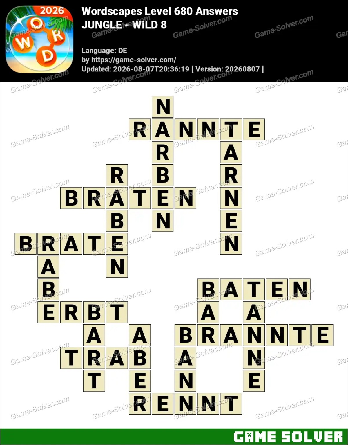Wordscapes Deutsche Level 680 Answers — JUNGLE - WILD 8