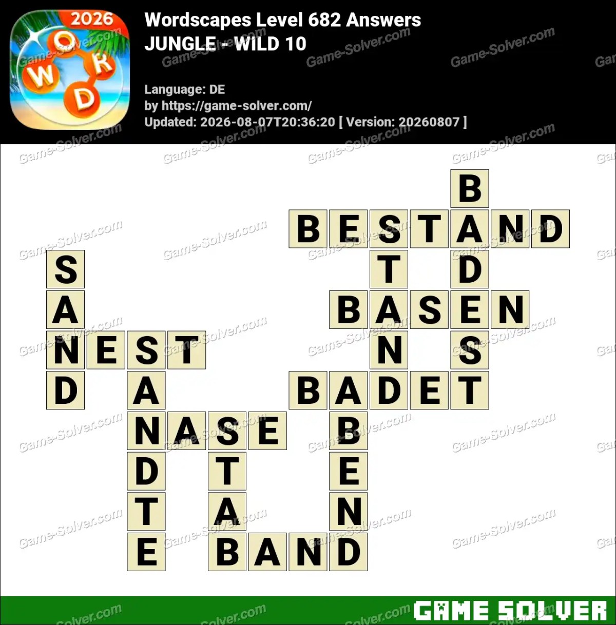 Wordscapes Deutsche Level 682 Answers — JUNGLE - WILD 10