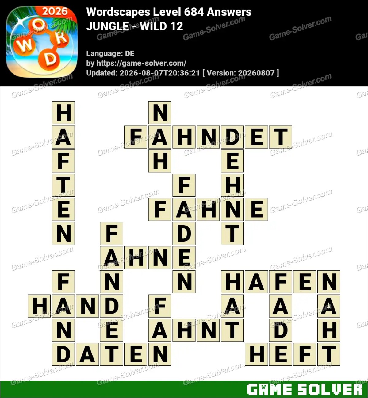 Wordscapes Deutsche Level 684 Answers — JUNGLE - WILD 12