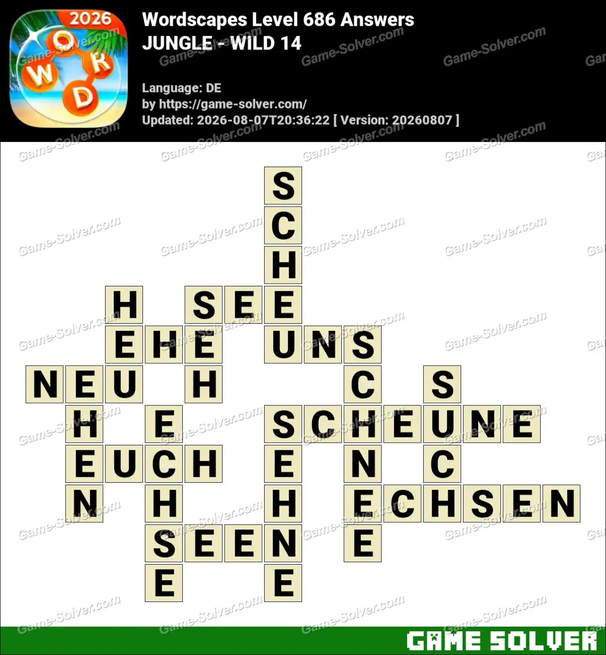 Wordscapes Deutsche Level 686 Answers — JUNGLE - WILD 14 Wordscapes Deutsche Level 686 Answers — JUNGLE - WILD 14