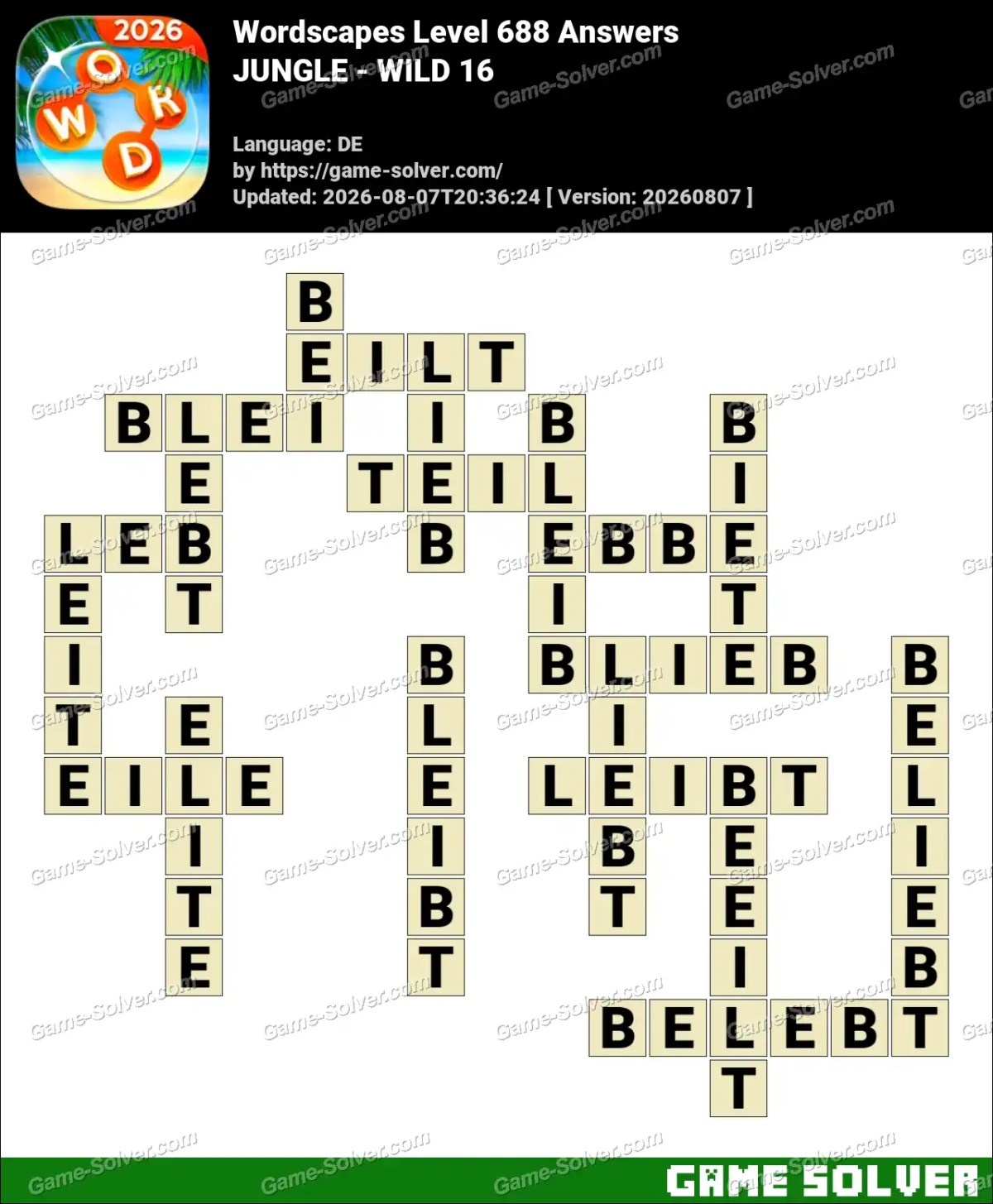 Wordscapes Deutsche Level 688 Answers — JUNGLE - WILD 16 Wordscapes Deutsche Level 688 Answers — JUNGLE - WILD 16