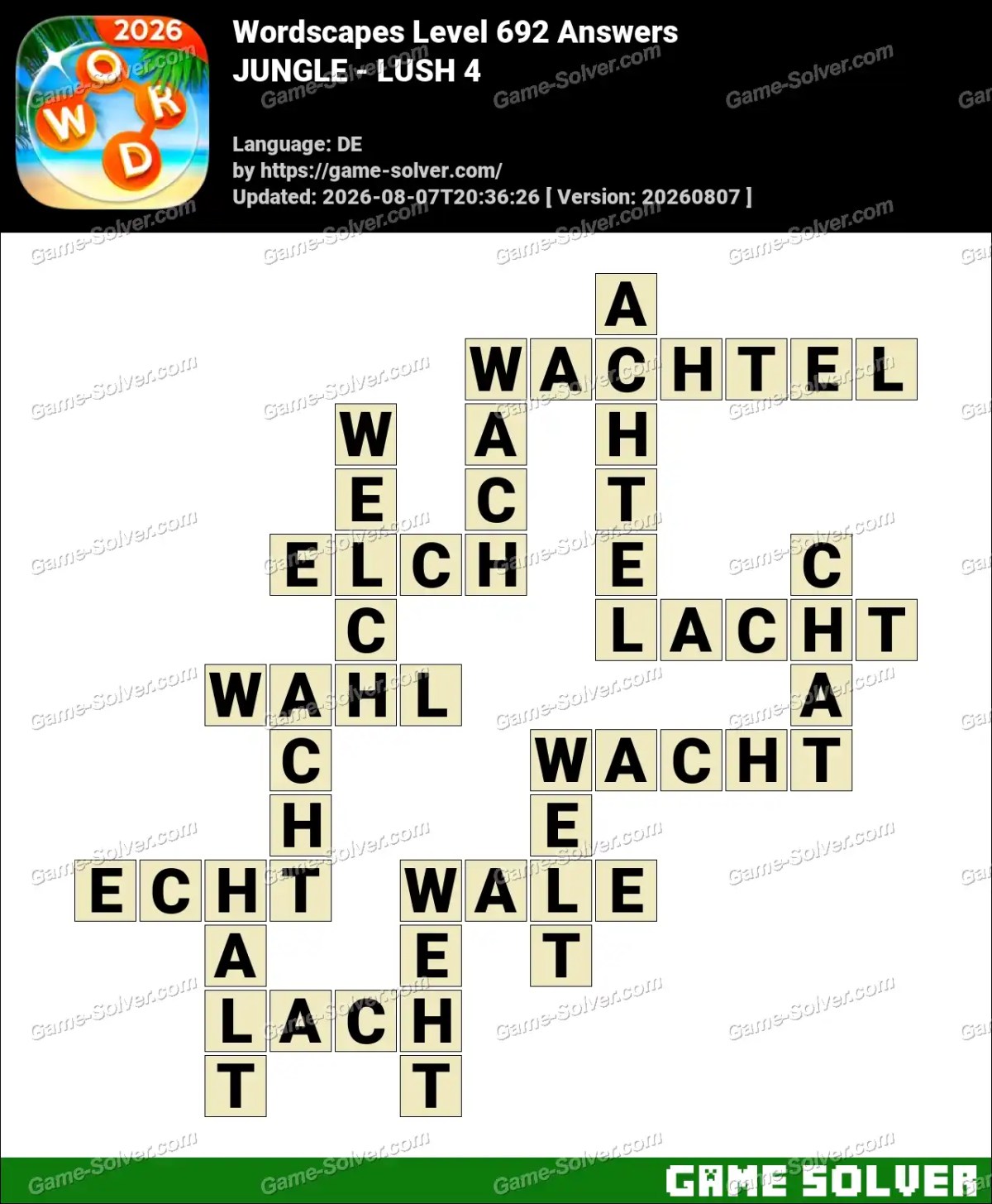 Wordscapes Deutsche Level 692 Answers — JUNGLE - LUSH 4 Wordscapes Deutsche Level 692 Answers — JUNGLE - LUSH 4