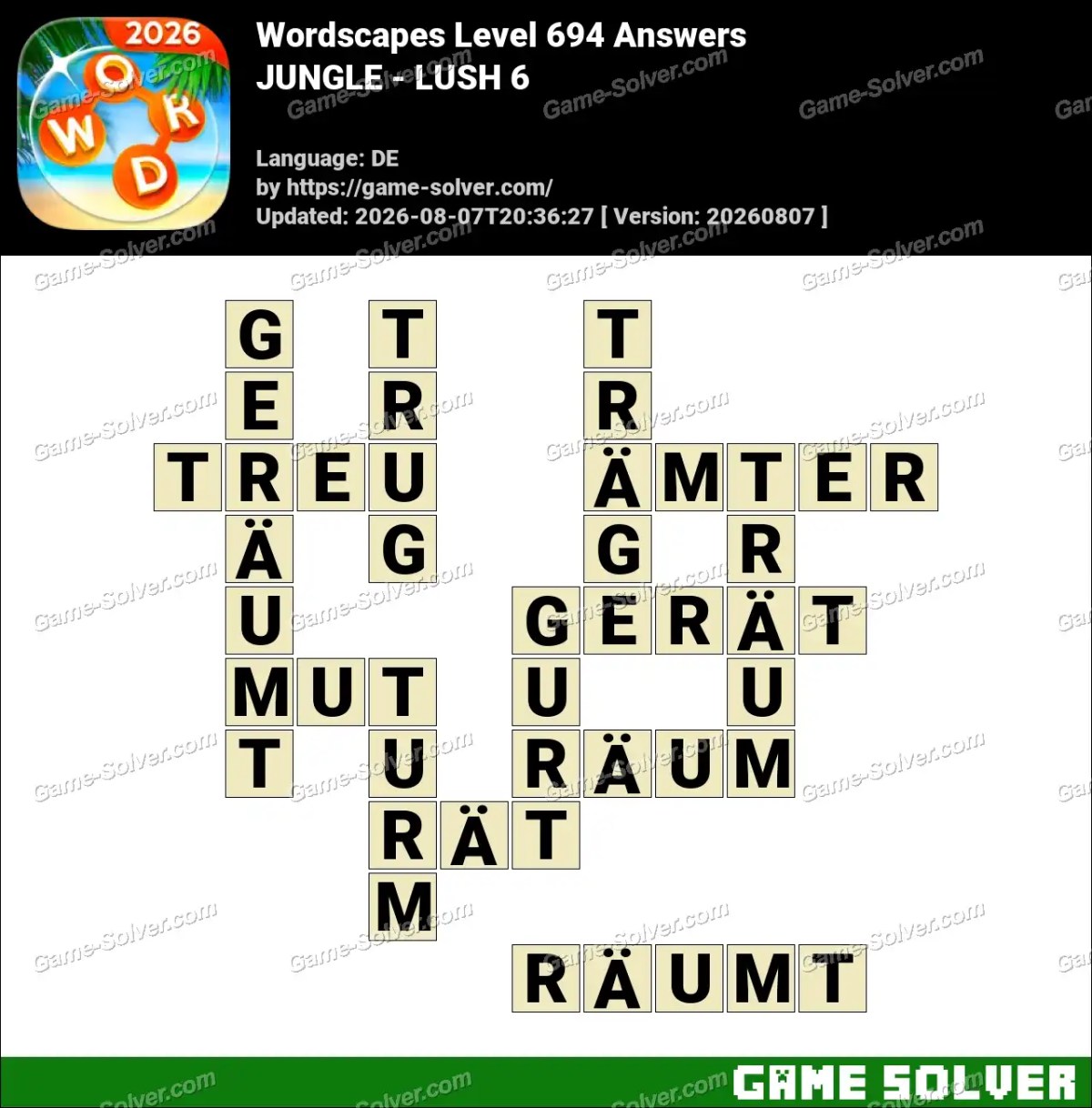 Wordscapes Deutsche Level 694 Answers — JUNGLE - LUSH 6 Wordscapes Deutsche Level 694 Answers — JUNGLE - LUSH 6