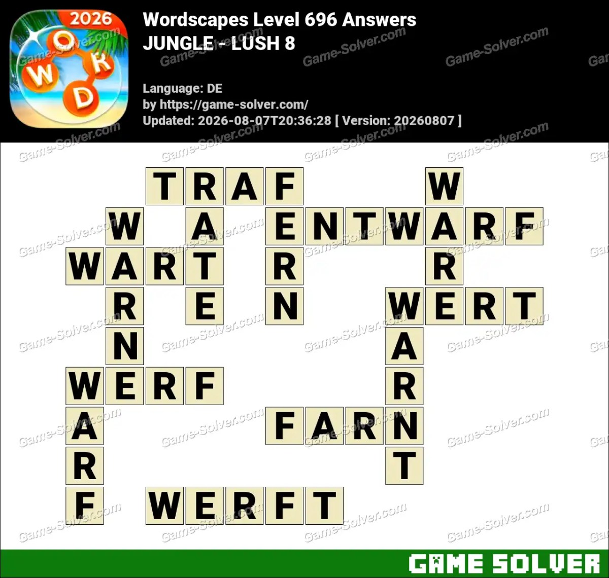 Wordscapes Deutsche Level 696 Answers — JUNGLE - LUSH 8 Wordscapes Deutsche Level 696 Answers — JUNGLE - LUSH 8