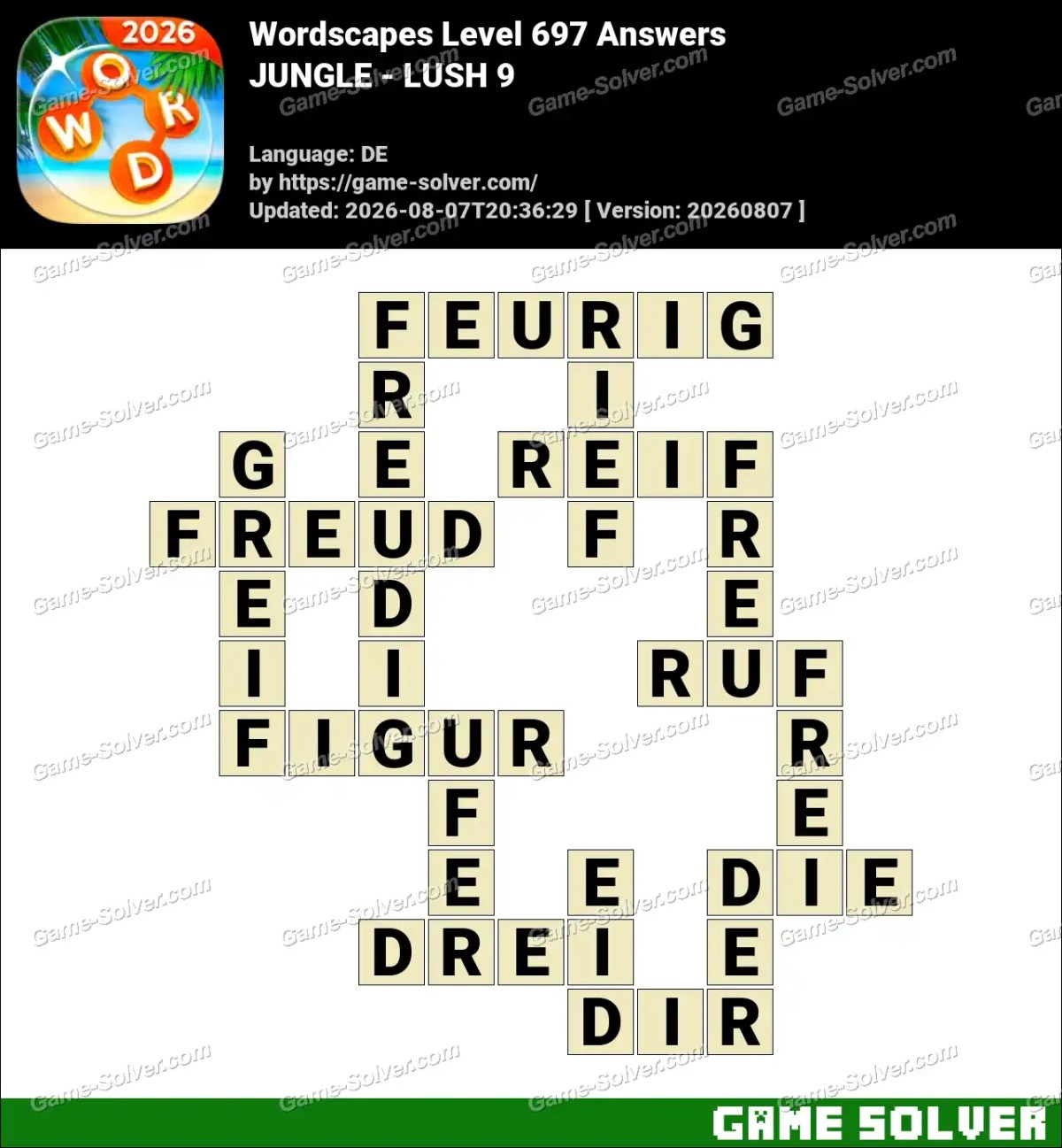 Wordscapes Deutsche Level 697 Answers — JUNGLE - LUSH 9 Wordscapes Deutsche Level 697 Answers — JUNGLE - LUSH 9
