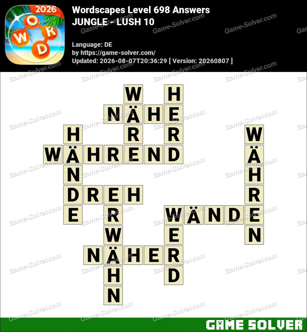Wordscapes Deutsche Level 698 Answers — JUNGLE - LUSH 10 Wordscapes Deutsche Level 698 Answers — JUNGLE - LUSH 10