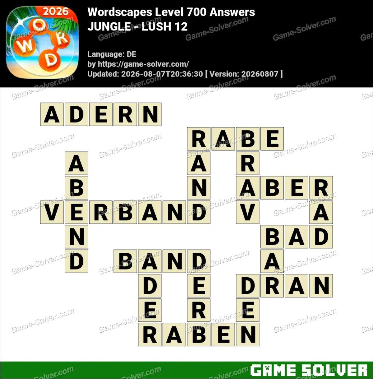 Wordscapes Deutsche Level 700 Answers — JUNGLE - LUSH 12 Wordscapes Deutsche Level 700 Answers — JUNGLE - LUSH 12