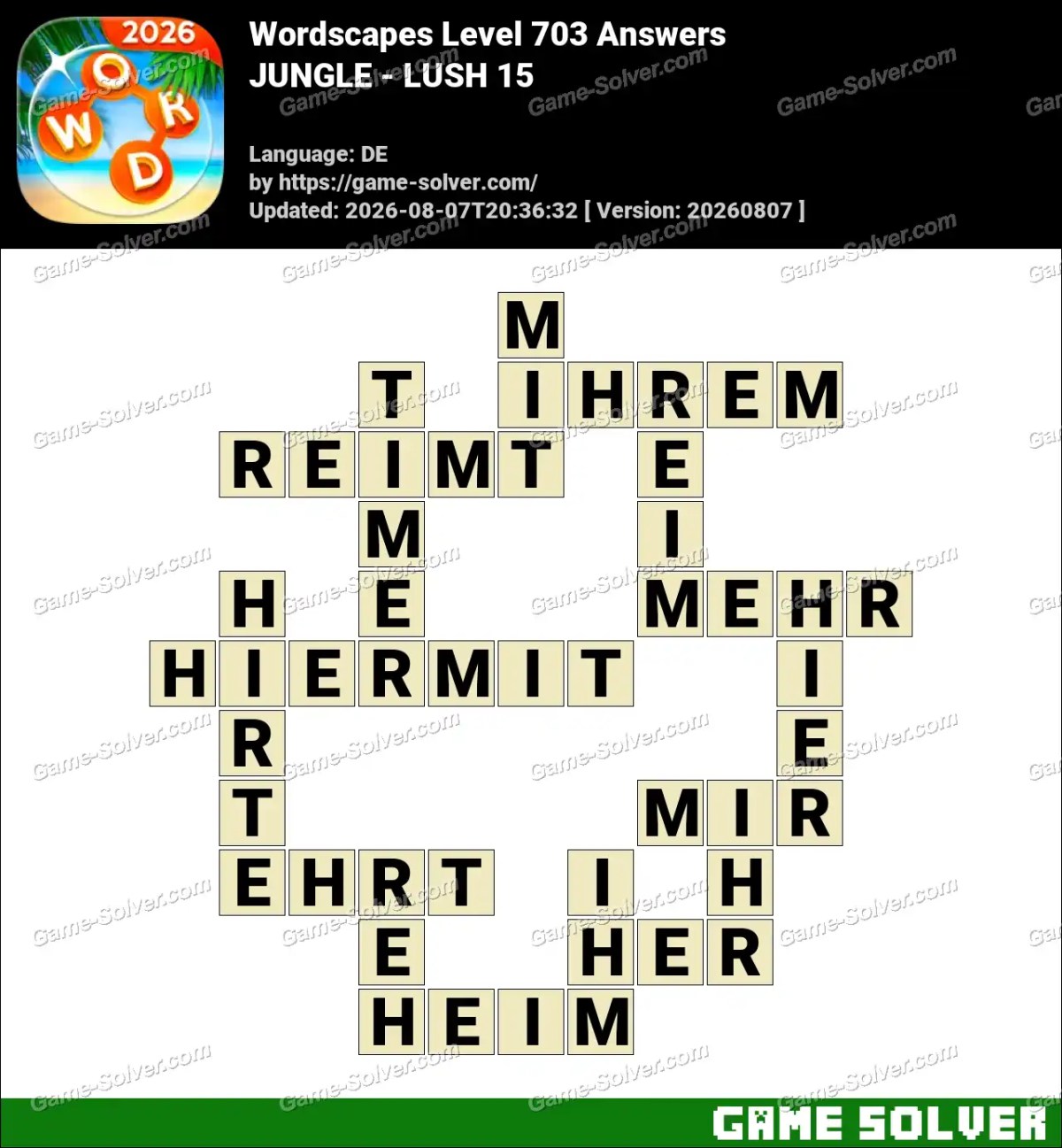 Wordscapes Deutsche Level 703 Answers — JUNGLE - LUSH 15 Wordscapes Deutsche Level 703 Answers — JUNGLE - LUSH 15