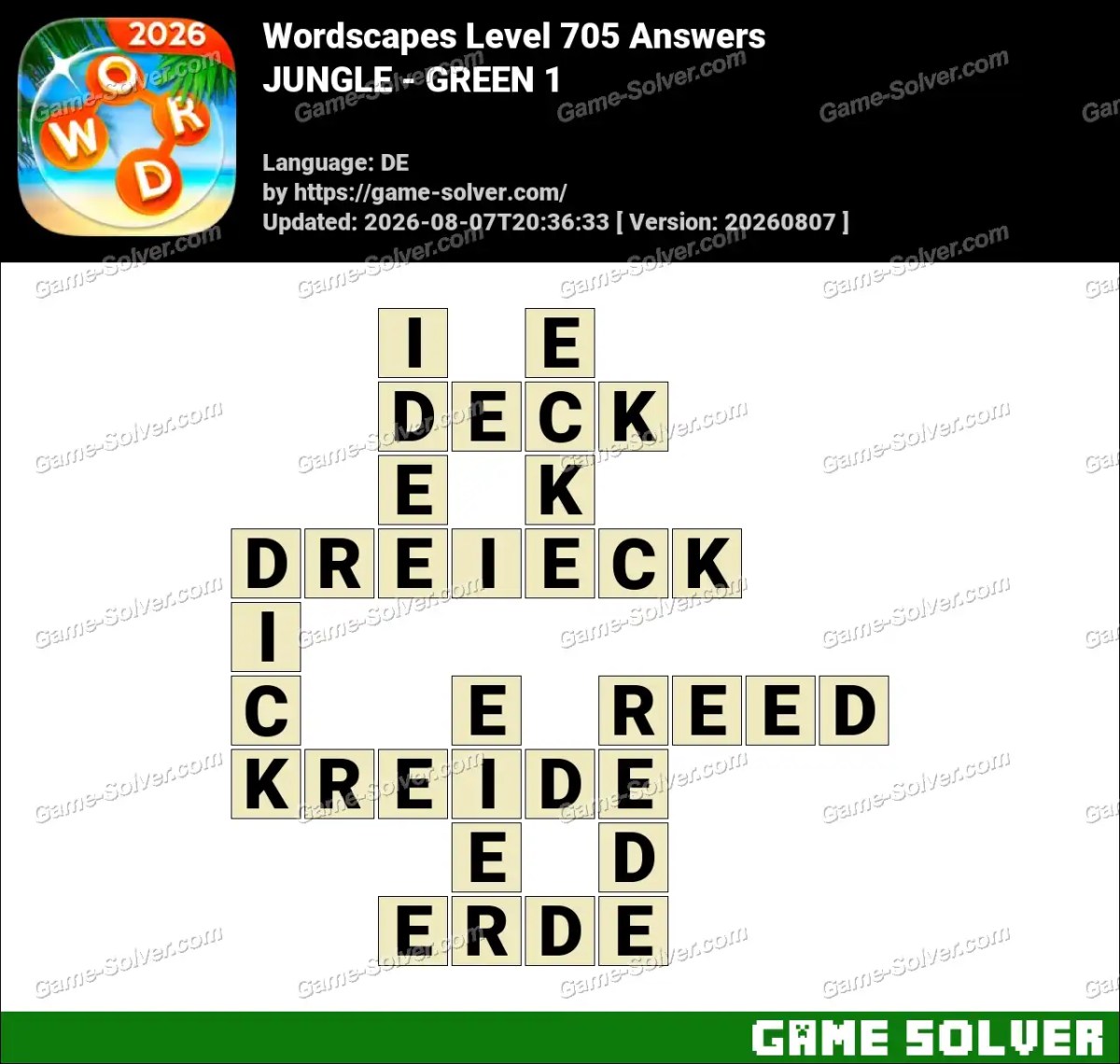 Wordscapes Deutsche Level 705 Answers — JUNGLE - GREEN 1