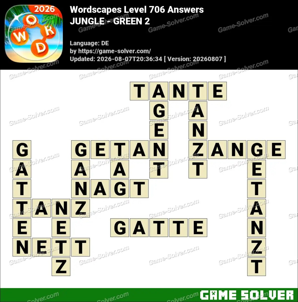 Wordscapes Deutsche Level 706 Answers — JUNGLE - GREEN 2