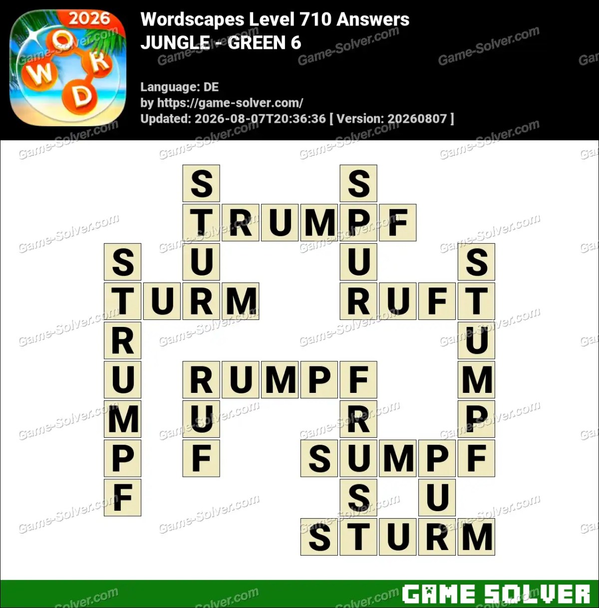 Wordscapes Deutsche Level 710 Answers — JUNGLE - GREEN 6