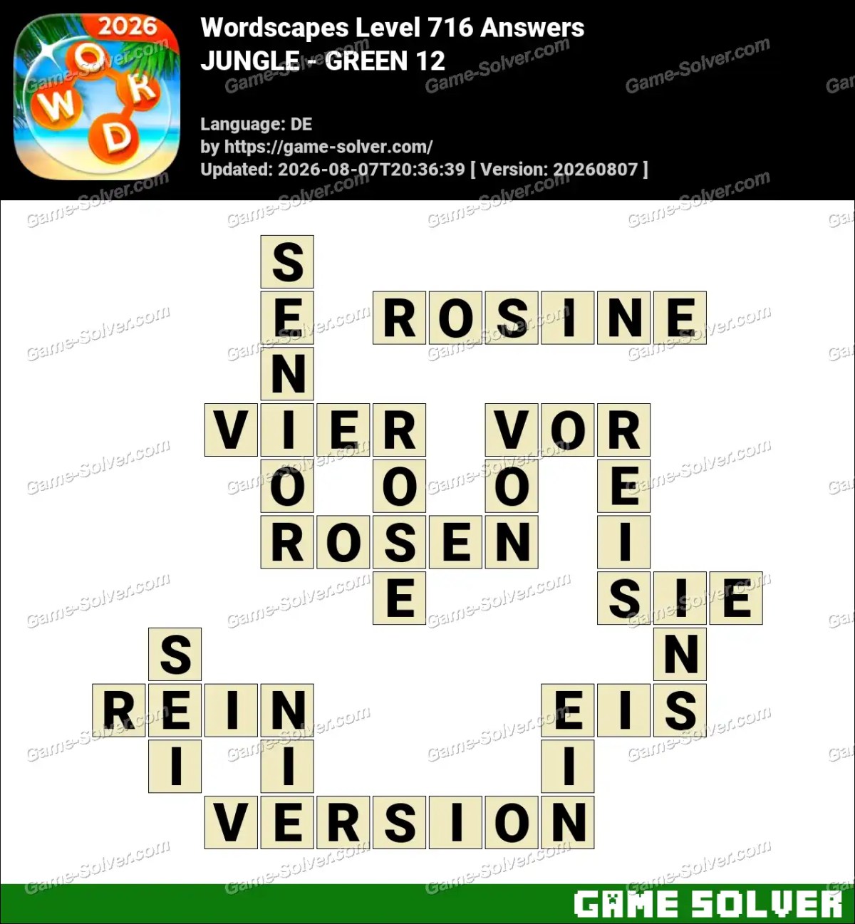 Wordscapes Deutsche Level 716 Answers — JUNGLE - GREEN 12