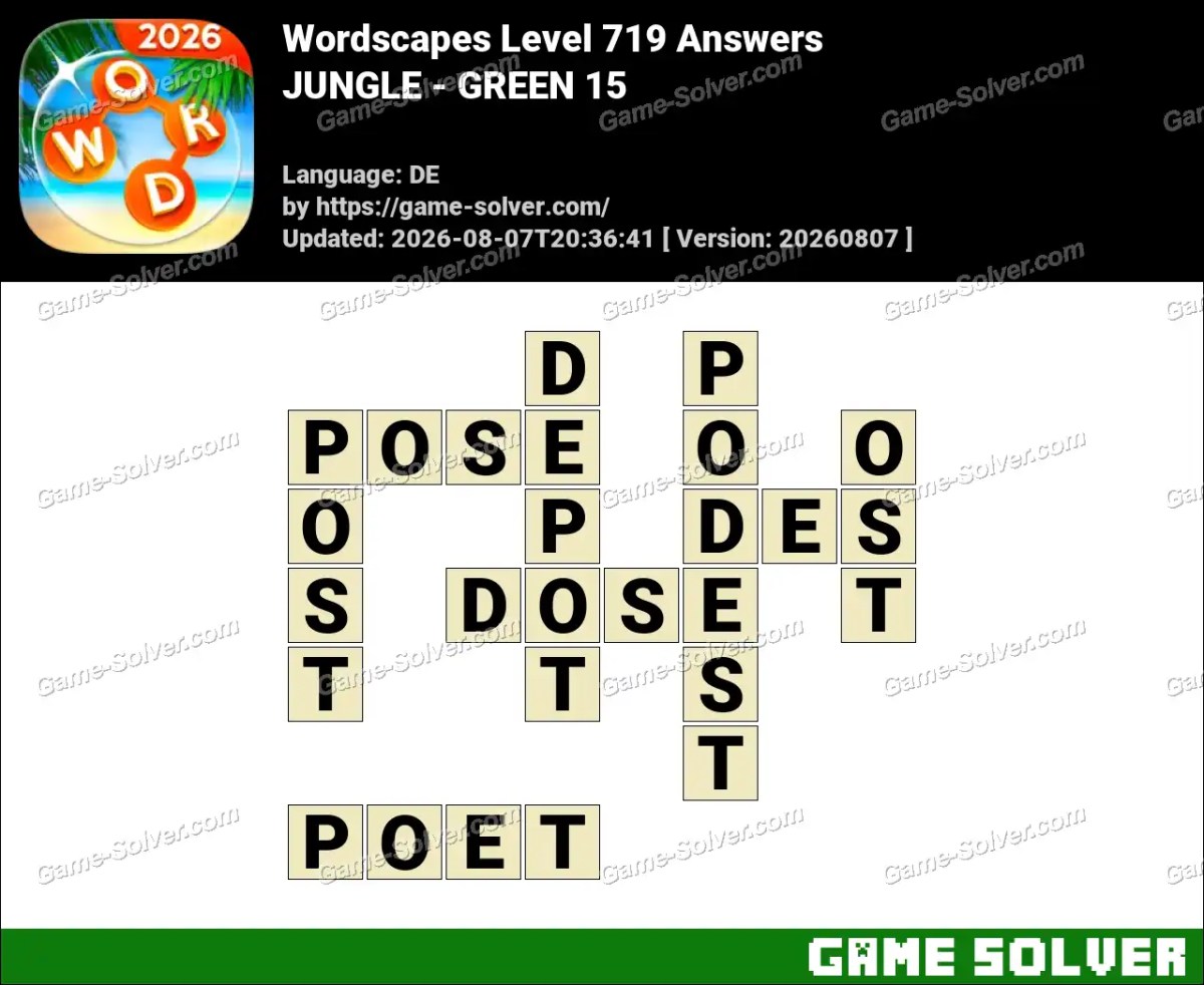 Wordscapes Deutsche Level 719 Answers — JUNGLE - GREEN 15