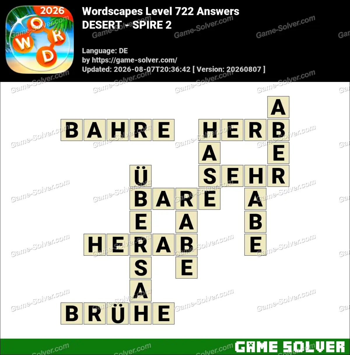 Wordscapes Deutsche Level 722 Answers — DESERT - SPIRE 2
