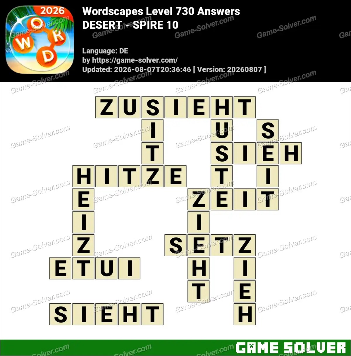 Wordscapes Deutsche Level 730 Answers — DESERT - SPIRE 10