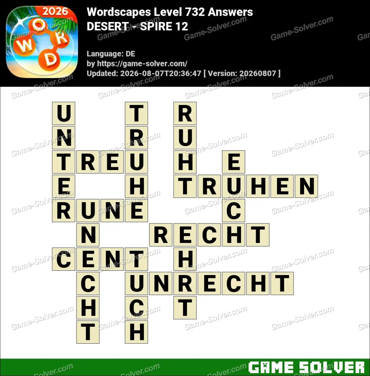 Wordscapes Deutsche Level 732 Answers — DESERT - SPIRE 12