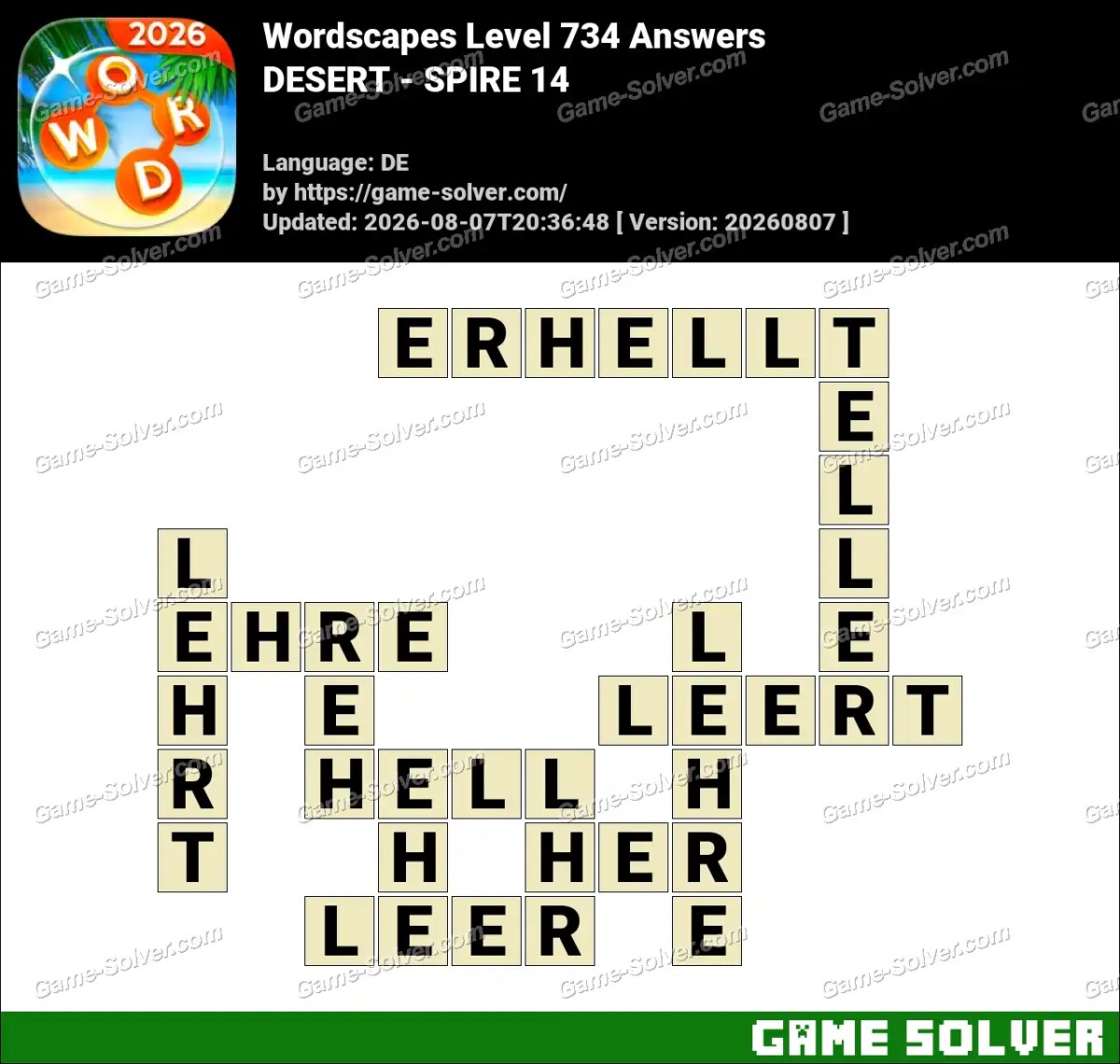 Wordscapes Deutsche Level 734 Answers — DESERT - SPIRE 14