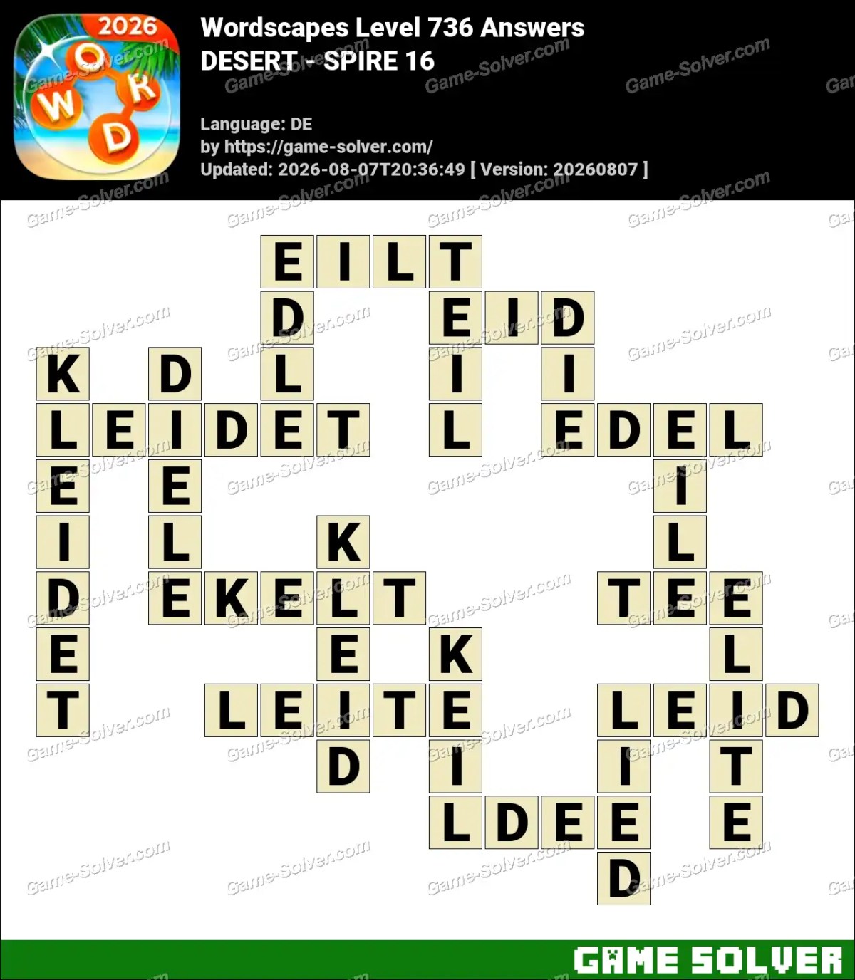 Wordscapes Deutsche Level 736 Answers — DESERT - SPIRE 16 Wordscapes Deutsche Level 736 Answers — DESERT - SPIRE 16