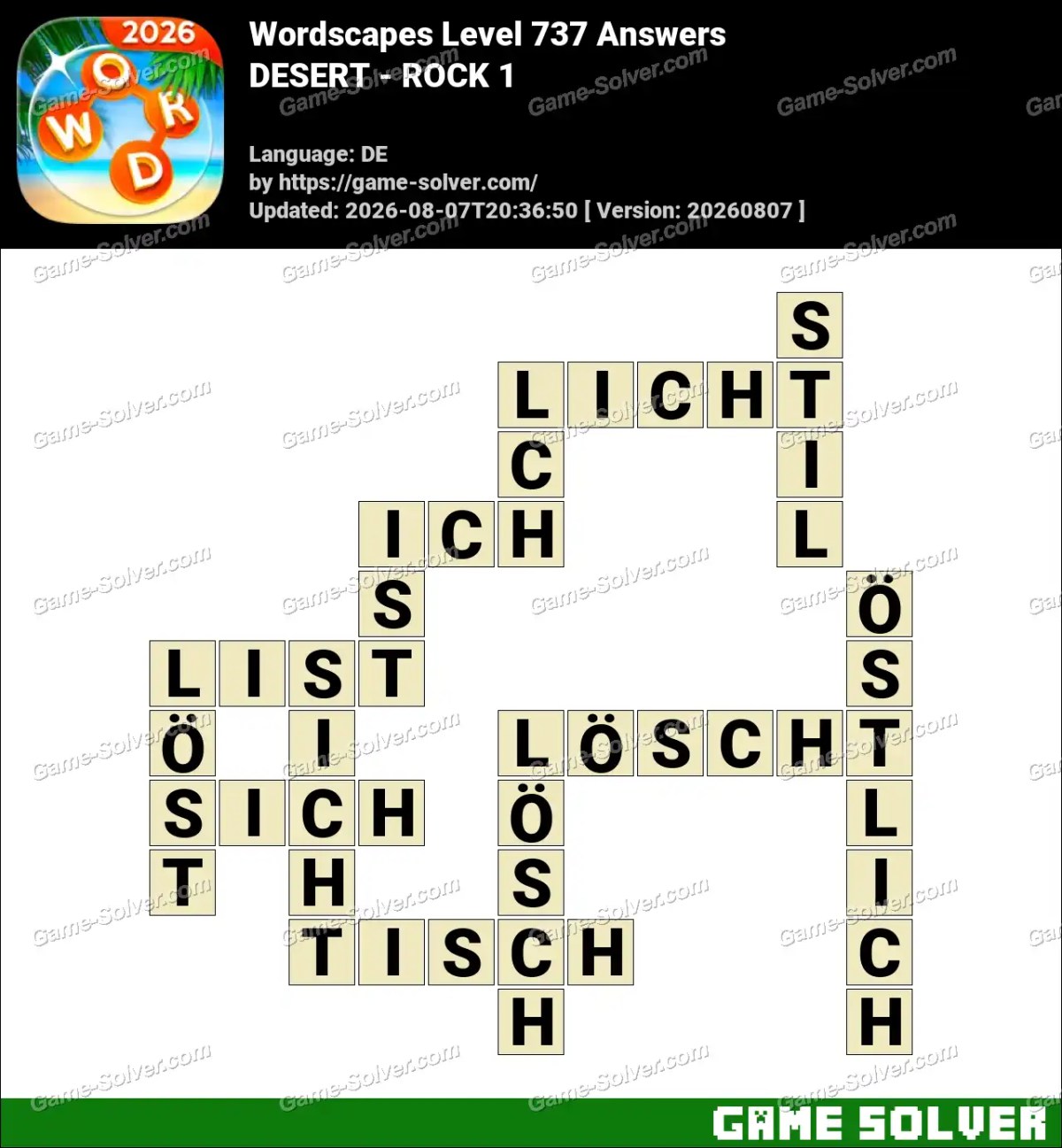 Wordscapes Deutsche Level 737 Answers — DESERT - ROCK 1