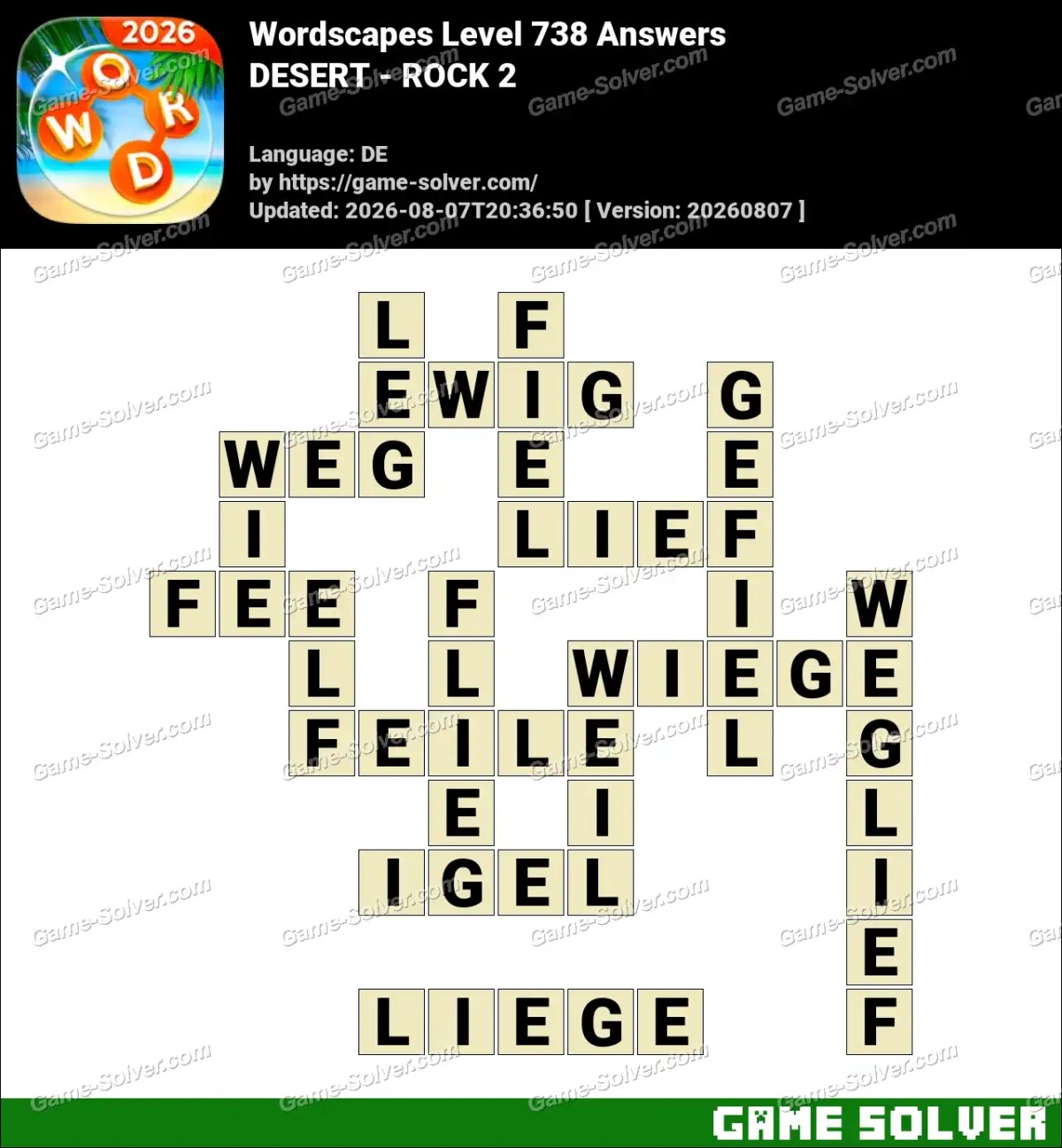 Wordscapes Deutsche Level 738 Answers — DESERT - ROCK 2